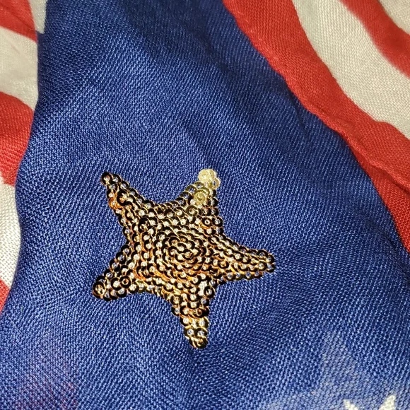 Joan Rivers Red White & Blue Striped Scarf With Gold Sequin Stars USA Patriotic - Picture 2 of 6